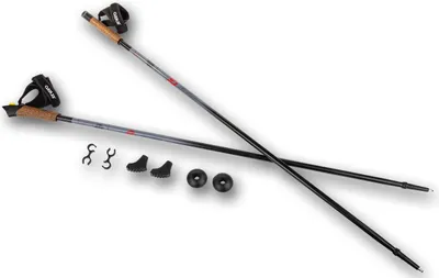 Image de Bâtons de marche nordique en une seule partie, 115 cm – ENERO – aluminium, poignées ergonomiques, avec embouts et rondelles, sans système anti-choc