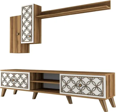 Image de Nunzia - Meuble TV, 180x35x44h cm Marron Noyer, 2 Étagères