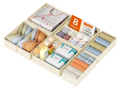 Lade-Organizer-Set 8-teilig, beige, Stoff, faltbar