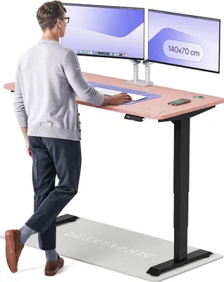 Image de Desktronic HomePro Bureau électrique réglable en hauteur 140x70cm noir/rose avec fonction mémoire, technologie anti-collision, ports de chargement USB-A et USB-C