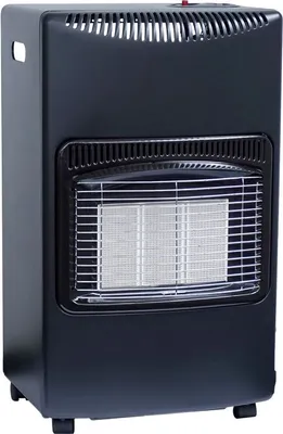 A black gas heater is shown against a white background.