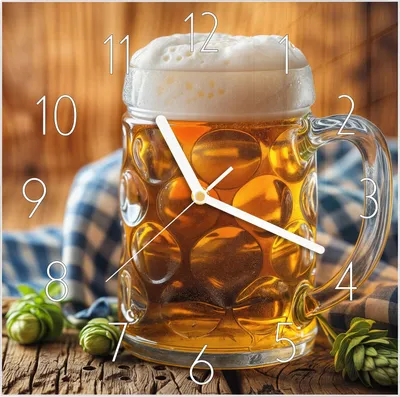 Produktbild von Wanduhr aus Glas mit Motiv Bierglas- 30 x 30 cm - inkl. Aufhängesystem