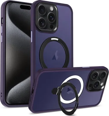 Produktbild von Conie Magsafe Schutzhülle für iPhone 16 Pro Max Kunststoff Hard Case Magnet Cover Hülle mit Aufstellfunktion in Violett matt