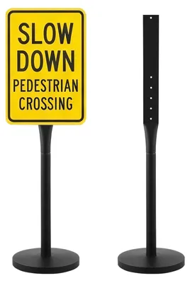 Immagine prodotto di Espositore per cartelli - Supporto per cartelloni/palo per cartelli - Altezza 123 cm - Base pesante in ghisa - Resistente al vento - Trasportabile - Per interni ed esterni - Per parcheggi e cartelli segnaletici - Nero