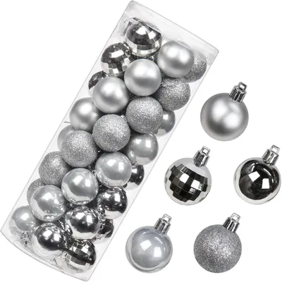 Immagine prodotto di Palline natalizie, 40 pezzi, infrangibili, diametro 4 cm, color argento, decorazioni natalizie, addobbi per l'albero di Natale