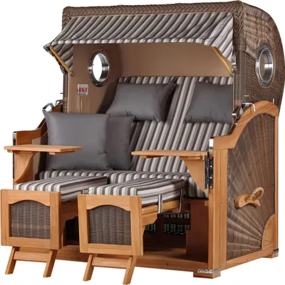 Produktbild von Strandkorb-Set - bene living - Ammersee Grande XL Teak - PE grau - Modell 545 - inkl. Liftersystem