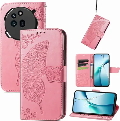 Produktbild von Für Nothing Phone 3a Pro Kunstleder Wallet Handy Tasche Schmetterling Design Hülle Etuis Pink