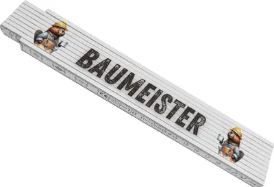 Produktbild von Biber Bauarbeiter Meterstab aus Holz mit Spruch Baumeister