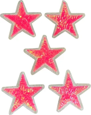 Produktbild von Stern-Sterne-Emblem-Patch-Set zum Aufbügeln, glitzernd, rosa, 5 Sterne