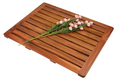 Produktbild von Teakholz-Badezimmerteppich für Badezimmer und Dusche (61 x 45,4 cm)