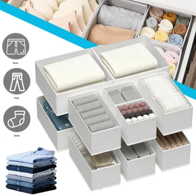 Produktbild von Aufbewahrungsboxen 12er Set us Vliesstoff Faltbare Stoffboxen Organizer für Kleiderschrank, Schrank 14.5×14.5×12cm ×4, 28×14.5×12cm ×4, 28×28×12cm ×4