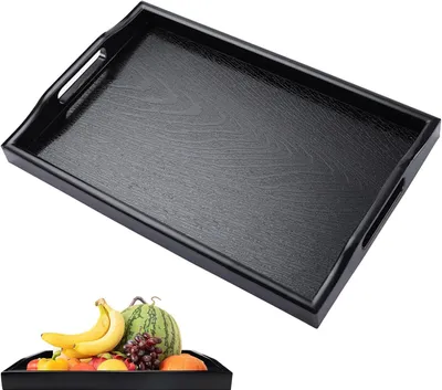 Produktbild von Holztablett 40 x 28 x 4 cm, rechteckig, mit Griffen, für Küche, schwarz