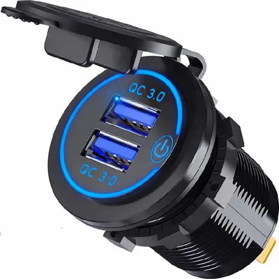 Produktbild von N21C Wasserdichte KFZ Einbau Steckdose – Zigarettenanzünder 12–24V mit Schalter, 2× USB QC3.0 Schnellladegerät