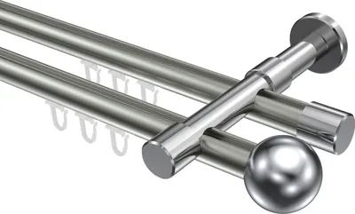 Produktbild von Interdeco Innenlaufstange / Gardinenstange mit Innenlauf Edelstahl-Optik / Chrom, Typ Prestige Luino (Kugel), 20 mm Ø 2-läufig, 120 cm