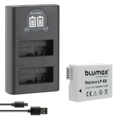 Produktbild von 1x Akku + LCD Lader für Canon LP-E8 EOS 550D 650D 700D Rebel T3i 1020 mAh (3,6V)