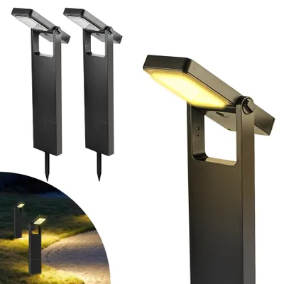 Obrázok produktu pre 2 kusy LED solárnych lámp pre vonkajšie solárne svetlá nastaviteľná hlava lampy s 2 režimami jasná, teplá biela solárne osvetlenie ciest IP64 vodotesné pre vonkajšie použitie