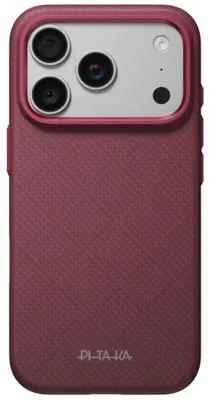 Immagine prodotto di Custodia per iPhone 18 Pro / 17 Pro, modello Pitaka Summa, colore bordeaux con motivo a rombi