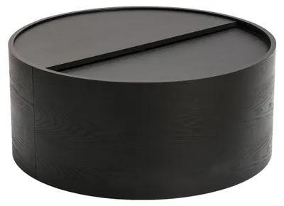 Produktbild von Miliboo - Runder schwarzer Holztisch mit drehbarer Platte und Stauraum D80 cm DALI
