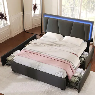 Produktbild von Polsterbett 140*200, Boxspringbett mit LED/4 Schubladen Bett mit Stauraum Doppelbett mit matratze , Schwarz