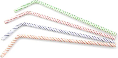 Produktbild von Trinkhalm aus Papier , farblich sortiert, Streifen, flexibel, Ø 6 mm / 24 cm, 200 Stück