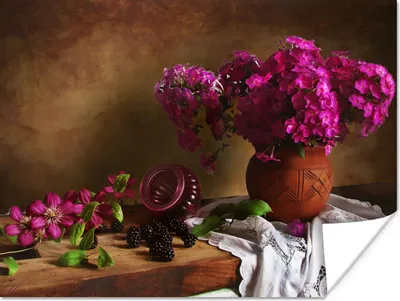 Produktbild von MuchoWow® Poster Rustikal - Blumen - Rosa - Vase - Stilleben 80x60 cm - Kunst für zu Hause