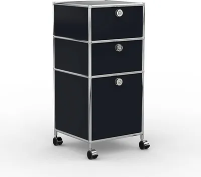 Produktbild von VERSEE Büro-Rollcontainer, Metall, 40 cm, 2 Schubladen + 1 Hängeregistratur, Graphitschwarz