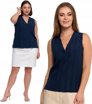 Produktbild von Moraj | Ajour Bluse Damen - XL - Ohne Ärmel - V-ausschnitt - Modisches Shirt