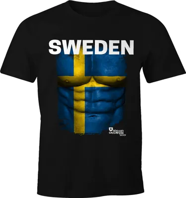 Produktbild von EM T-Shirt Herren Fußball Schweden Flagge Fanshirt Waschbrettbauch MoonWorks®  XL