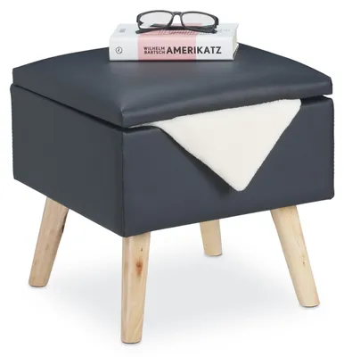 Image de Pouf de rangement avec assise rembourrée et revêtement en similicuir