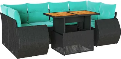 Produktbild von vidaXL 7-tlg. Garten-Sofagarnitur mit Kissen Schwarz Poly Rattan