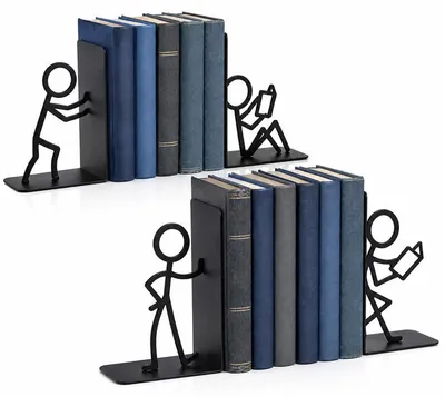 Produktbild von Buchhalter Metall Buchstützen 2 Paar, kreative Stickfiguren Optik, rutschfest, stabil, Buchständer für Heim‑, Büro‑ und Schreibtischorganisation