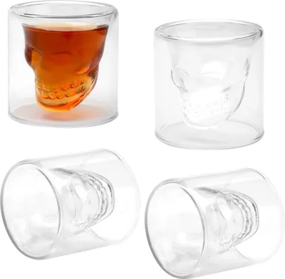 Obrázek produktu pro sada 4 sklenic na panáky 75 ml ve tvaru lebky na Halloween