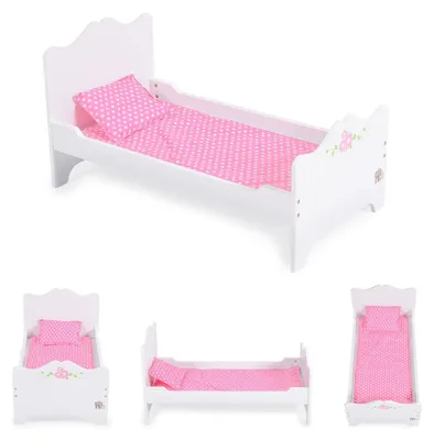 Produktbild von Moni Puppenbett PH12B019 aus Holz, Maße 48 x 32 x 30 cm, Kissen und Unterlage weiß