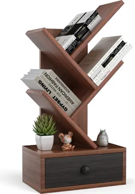 Immagine prodotto di Libreria ad albero a 5 ripiani con cassetto - Marrone, salvaspazio