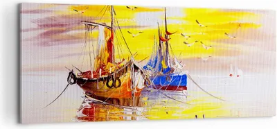 Produktbild von Bild auf Leinwand - Leinwandbild - Boote Sonne Meer Reisen - 100x40cm - Wand Bild - Wanddeko - Leinwanddruck - Bilder - Kunstdruck - Wanddekoration - Leinwand bilder - Wandkunst - AB100x40-2882