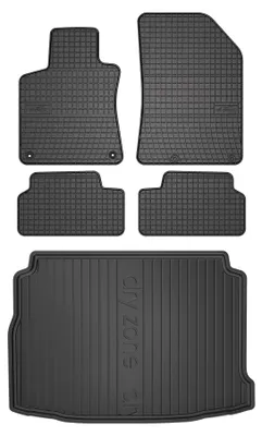 Image de Tapis en caoutchouc + bac de coffre pour Peugeot 308 II 2013-2021 (hayon, plancher fixe) – 5 pièces, noirs, sur mesure