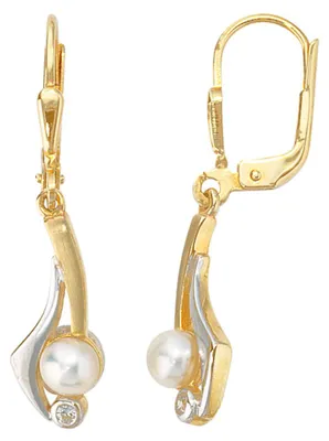 Produktbild von Ohrringe Ohrhänger Boutons Süßwasser Perlen & Zirkonia 333 Gelbgold Damen