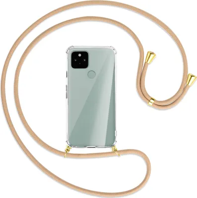 Produktbild von Handykette Backcover-Schutzhülle mit Band (Metall goldfarben) für Google Pixel 5 - beige
