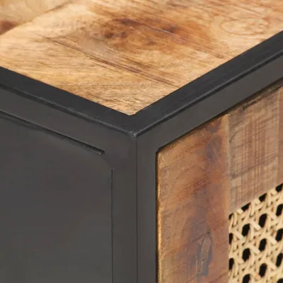 Image de vidaXL Table de nuit 40x30x50 cm Bois de manguier brut et tressage viennois