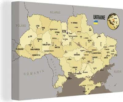 Obrázok produktu pre OneMillionCanvasses® - Obraz na plátne - 140x90 cm, ilustrácia Ukrajiny s národnou vlajkou, nástenná umelecká dekorácia - fotografia na plátne - maľba na drevenom ráme