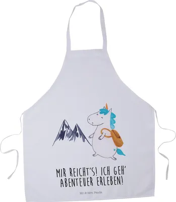 Produktbild von Mr. & Mrs. Panda Kochschürze Einhorn Bergsteiger - Weiß - Geschenk, Küchenzubehör, Gastro-Schürze, Servierschürze, Einhörner, Unicorn, Urlaub, Küchenschürze, Abenteuer