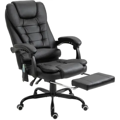 Produktbild von Schreibtischstuhl Chefsessel Kunstleder, Bürostuhl mit 7-Punkt-Massage und Fußstütze, Schwarz | 5 Massagemodi | 90–155° neigbar | 67x79x121 cm