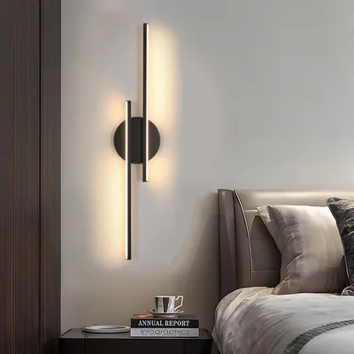 Productafbeelding van Mckalen LED wandlamp, binnen, 24W, 2700 lumen, moderne LED wandlamp voor binnen, zwart, 60 cm, wandverlichting voor hal, warm wit licht (3000K), geschikt voor slaapkamer, gang, woonkamer, trap