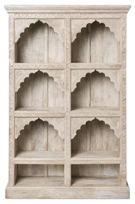 Productafbeelding van Boekenkast Rinara, wit, 160 cm, massief hout, boho-stijl