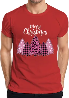 Produktbild von Merry Christmas Weihnachtsbaum Kariert Pink - Weihnachten Weihnachtsgeschenk Christmas Herren T-Shirt, Rot, XXL