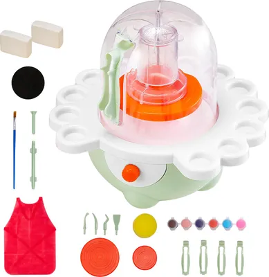 Immagine prodotto di SucceBuy mini tornio da vasaio con piattaforma girevole da 50/80 mm e velocità variabile, tornio elettrico per argilla per principianti, set completo per ceramica con strumenti di scultura, verde fai da te