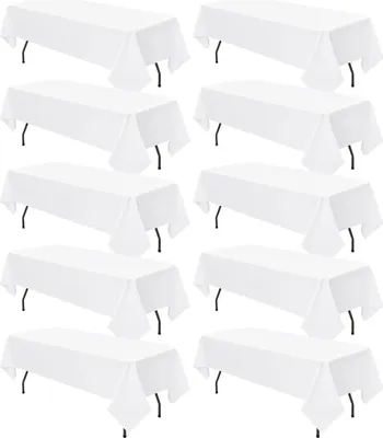 Produktbild von 10er Pack weiße rechteckige Polyester-Tischdecken 153 x 260 cm - für Hochzeit, Geburtstag, Party
