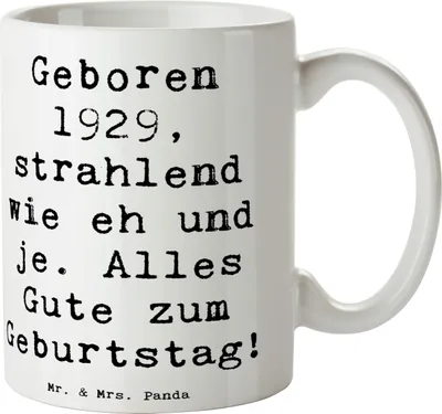 Produktbild von Mr. & Mrs. Panda Pott Spruch 1929 Geburtstag - Weiß - Geschenk, Tasse, Alter, Happy Birthday, Geburtstagsfreude, Geburtsjahr Feier, Keramiktasse, Geburtstagsfeier, Becher