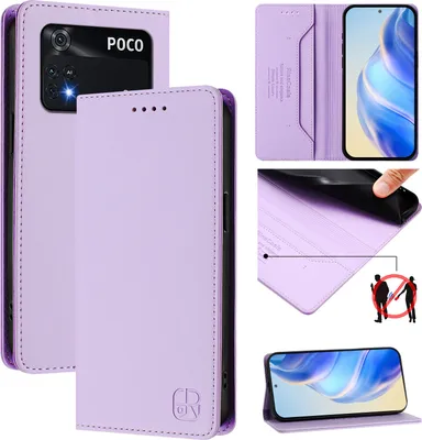 Produktbild von Lederhülle für Xiaomi Poco M4 Pro 4G Hülle Flip Brieftasche Kartenfächern Ständer Schutzhülle Violett