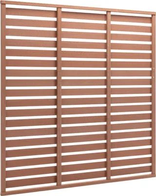A wooden fence panel with horizontal slats.